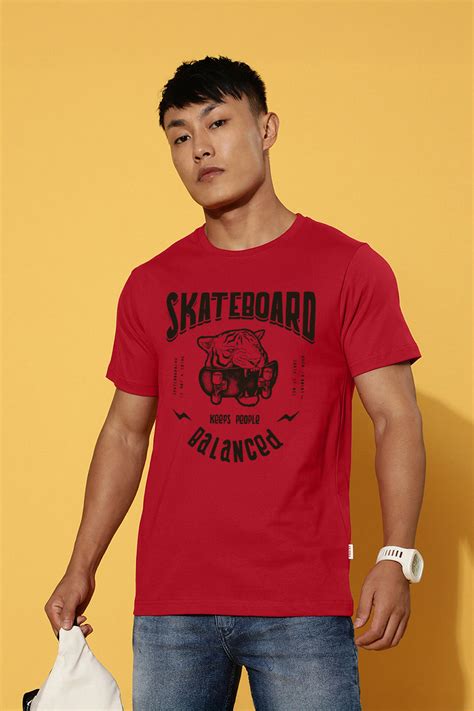 Skateboard Red Regular Fit Printed T-shirt – Veirdo