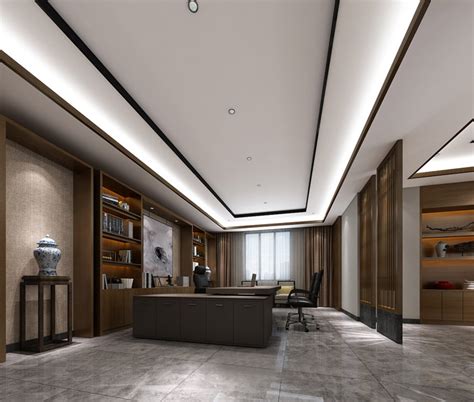 新中式办公室装修设计案例效果图_岚禾办公室设计