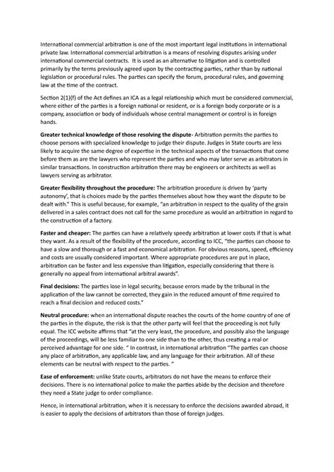 Arbitration notes - International commercial arbitration is one of the ...