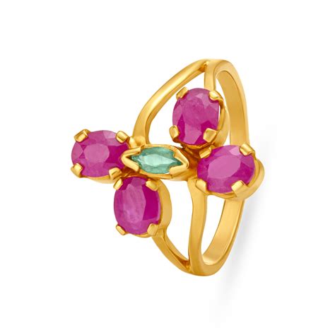 Traditional Gold Finger Ring with gemstones