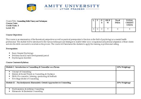 New Syllabus counseling - Course Title: Counselling Skills:Theory and ...