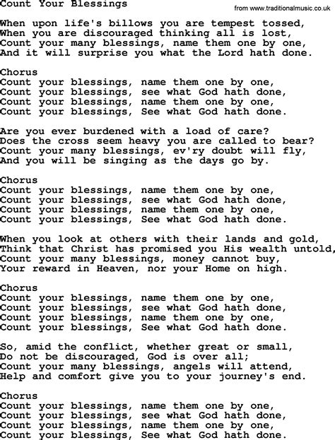 Baptist Hymnal, Christian Song: Count Your Blessings- lyrics with PDF ...