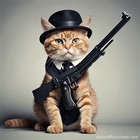 Gangster Cat with Gun | Stable Diffusion Online