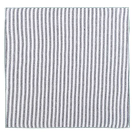 Set of 4 White & Navy Striped Napkins with Light Blue Overlock Edge, 18"