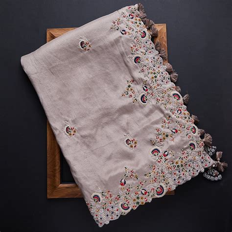 Beigh Colour Rangoli Silk Embroidery Work Saree With Blouse – Sareekart