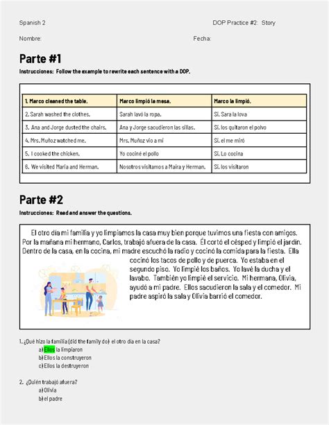 Copy of DOP Practice #2 Story - Spanish 2 DOP Practice #2: Story Nombre ...