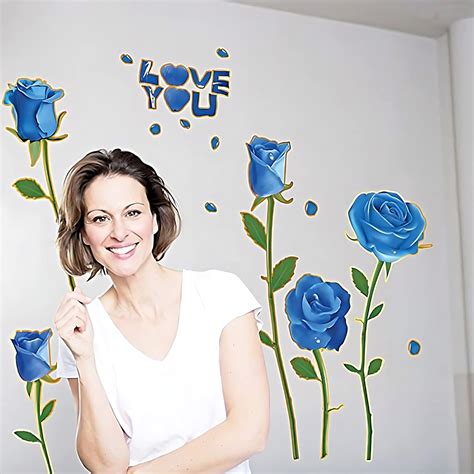 JAAMSO ROYALS Blue Roses Flower with Love Design Peel and Stick Self ...
