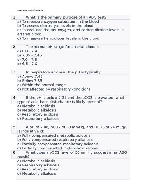 ABG Interpretation quiz with KEY - ABG interpretation Quiz What is the ...