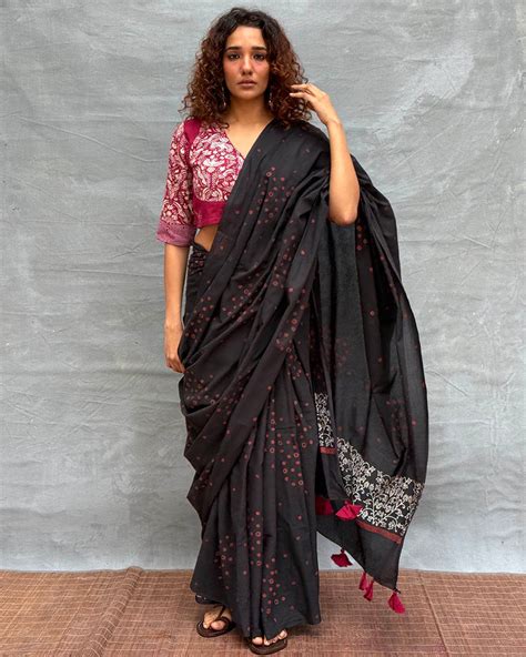 Buy Song of Soil Block printed Cotton Saree | Cotton saree online
