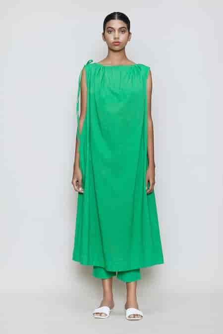 Buy Green Cotton Boat Midi Tunic For Women by Mati Online at Aza Fashions.
