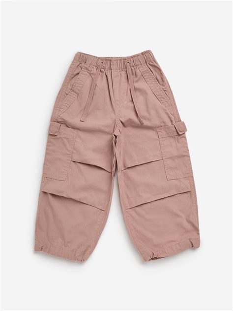 Buy HOP Kids Dusty Pink Cargo-Style High-Rise Cotton Trousers from Westside