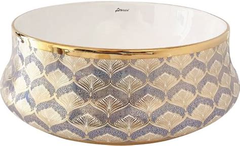 Brizzio Classic Gold Blue Pattern Wash Basin 888 Table Top Basin ...