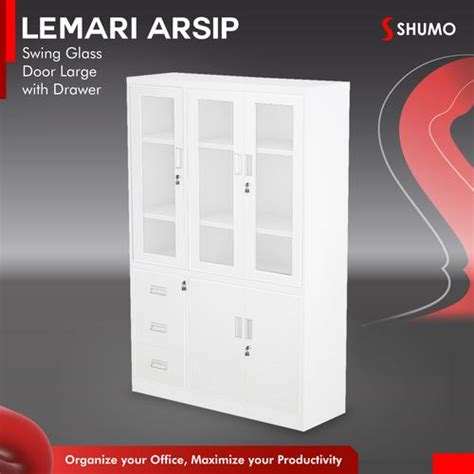Promo SHUMO Super White Lemari Arsip Besi 3 Pintu Kaca Laci 3 | Filling ...