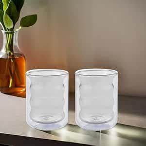 Buy Kuber Industries 2 Pcs Waved Shape Glasses | Double Walled ...