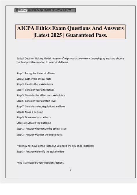 AICPA Ethics Exam Questions And Answers |Latest 2025 | Guaranteed Pass ...