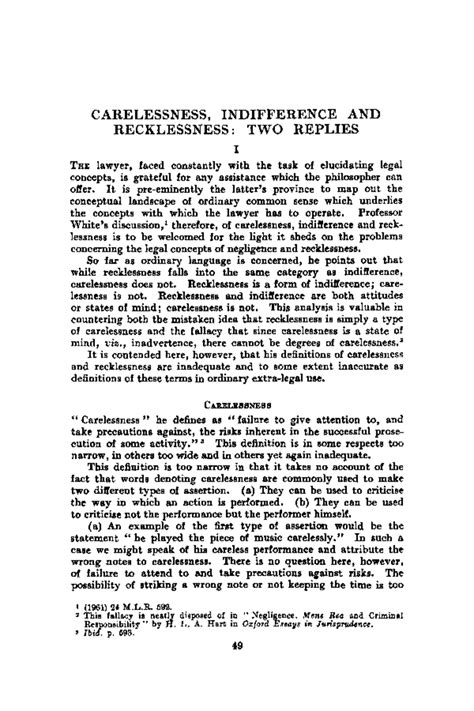 Modern Law Review - Jan 1962: Replies on Carelessness & Recklessness ...