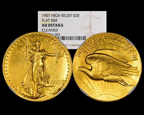 1907 $20 High Relief St. Gaudens Double Eagle Gold Coin NGC AU Details