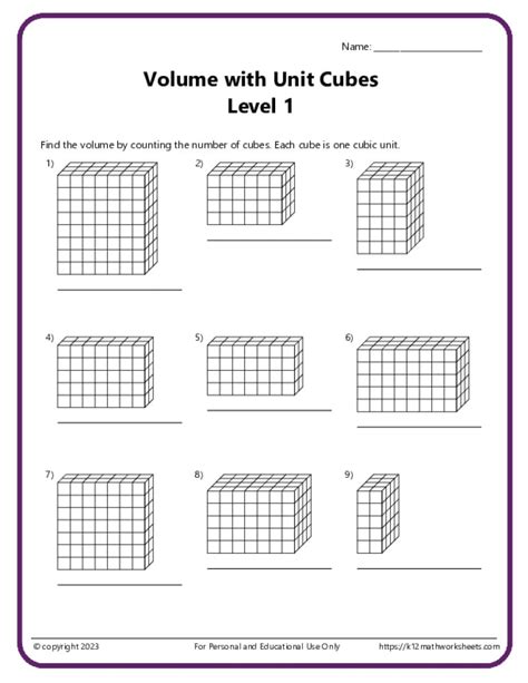 Volume with Unit Cubes - K12 Math Worksheets