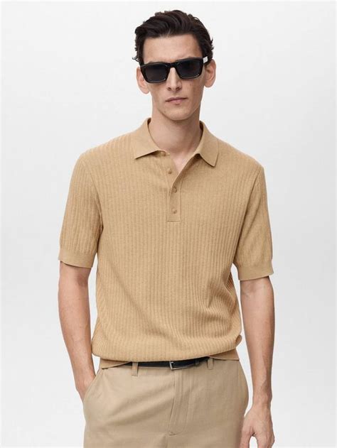 Mango Paule Ribbed Cotton Blend Polo Shirt