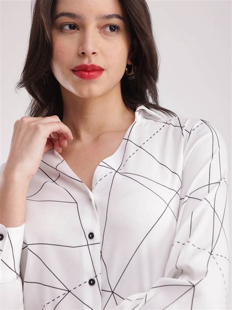 Buy White And Black Geometric Print Shirt Online | FableStreet