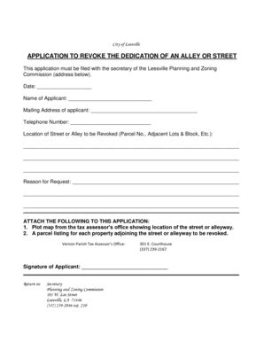 Fillable Online Application to revoke the dedication of an alley or ...