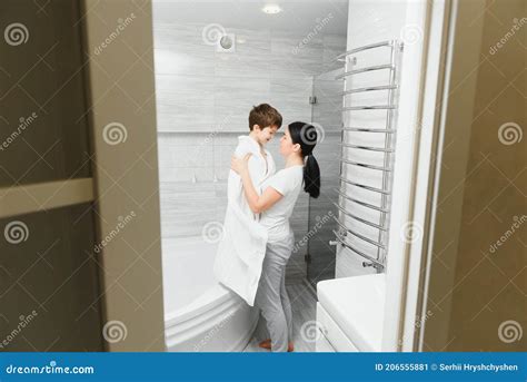 Mother and Son Having Fun at Bath Time Together Stock Image - Image of ...