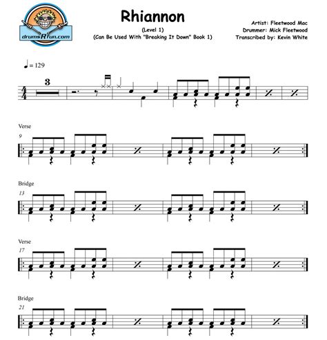 Fleetwood Mac, Rhiannon Drum Transcription Level 1