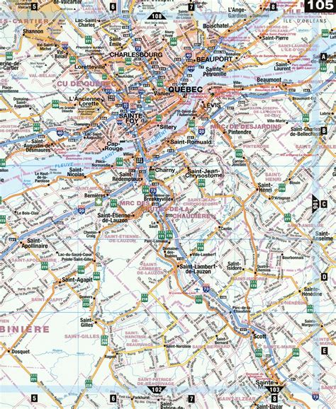 Map of Quebec City Canada with roads and towns highway free large