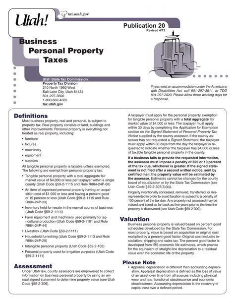 Pub 20, Utah Business Personal Property Taxes - Utah State Tax ...