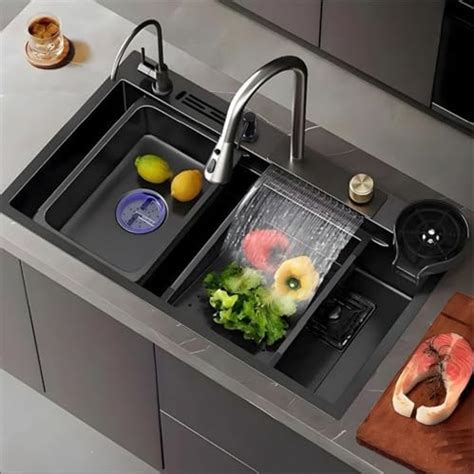 Fossa 37"x18"x10" Single Bowl WaterFall Kitchen Sink with Integrated ...
