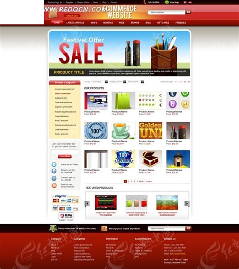 红色购物网站网页模板设计psd素材免费下载_红动网
