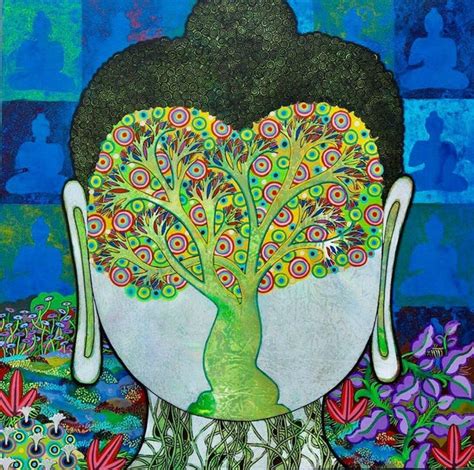 "Bodhi Tree": Yellow Green Mixed Media Painting by Chandra Morkonda ...