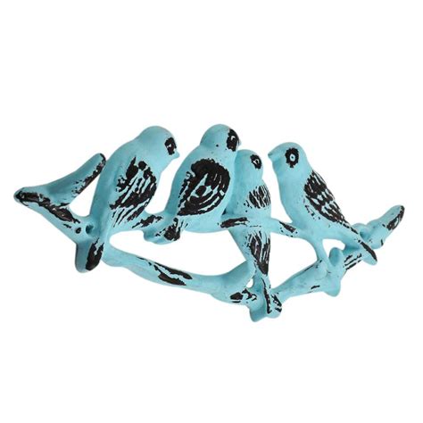 Turquoise Distressed Birds Iron Hook