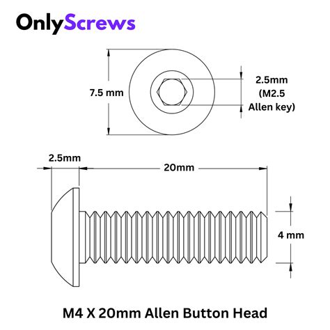 M4 X 20mm Hex (Allen) Button Head SS 304 Screw (Dia. 4mm, Length 20mm ...