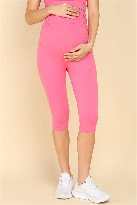 Ruched Cotton Pink Maternity Capri (Pregnancy & Postpartum) – House Of ...