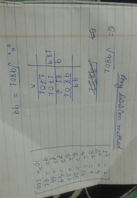 Long division method √9801 - Brainly.in
