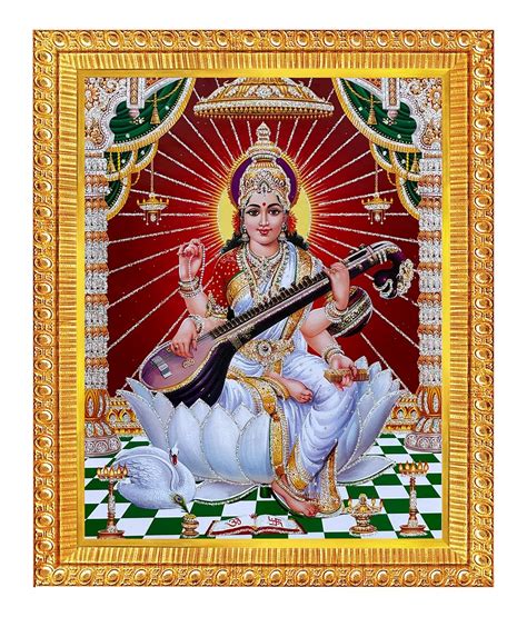 Koshtak Saraswati Mata On Lotus With Sitar Photo Frame With Glossy ...