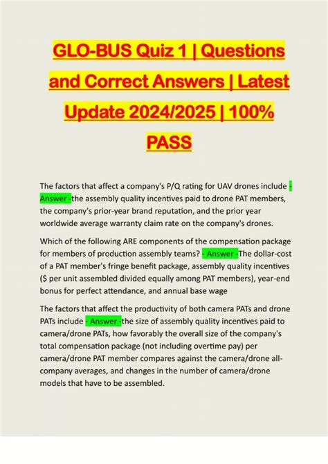 GLO-BUS Quiz 1 | Questions and Correct Answers | Latest Update 2024/ ...
