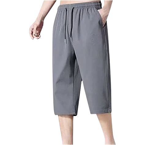 Men's Capri Pants Quick Dry Elastic Drawstring Casual 3/4 Long Shorts ...