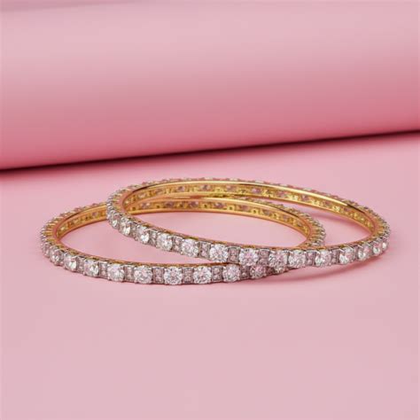 Traditional Gold Rhodium Moissanite Bangles in Sterling Silver