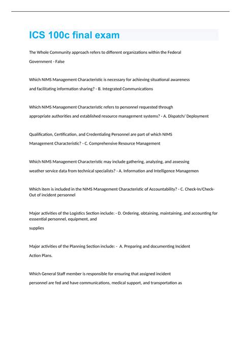 Image result for ICS 100 Post-Test