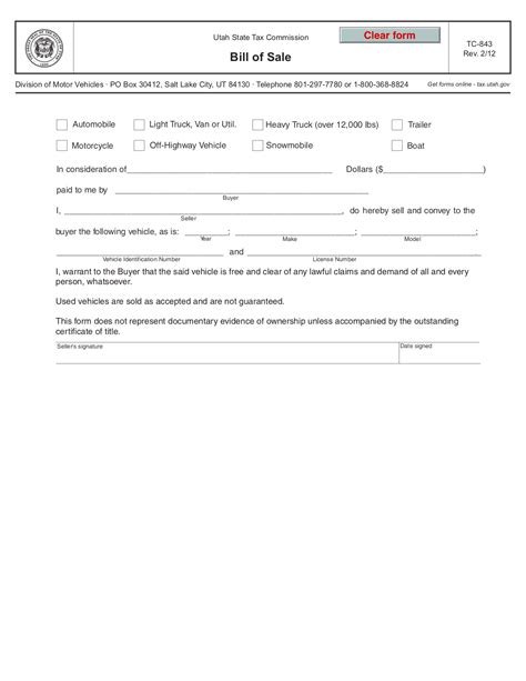 Bill Of Sale Utah Printable - Printable Templates