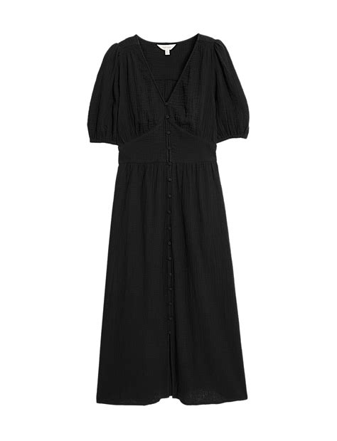 Buy Pure Cotton V-Neck Button Through Midi Waisted Dress at Marks & Spencer