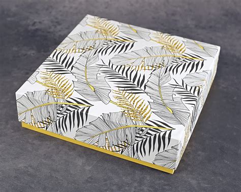 Buy Bespokeprintin Golden Fronds Design Square Gift Box (Pack of 24 ...