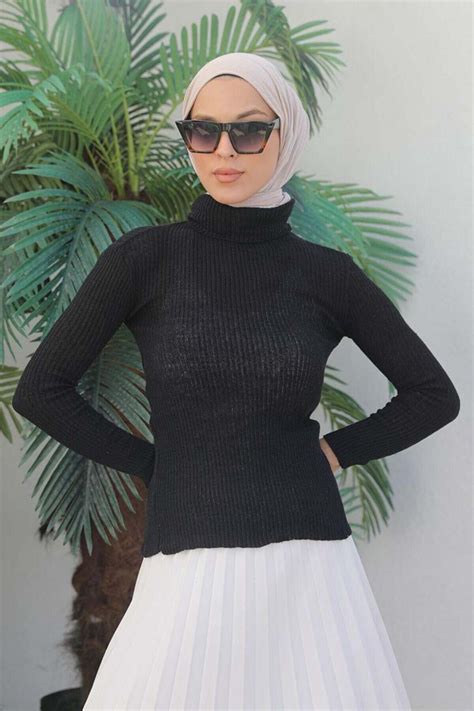 Black Turtleneck Knit Sweater | Mec Fashion