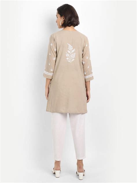 Chikankari Hand embroidery tunic-Brown - House Of Kari (Chikankari ...