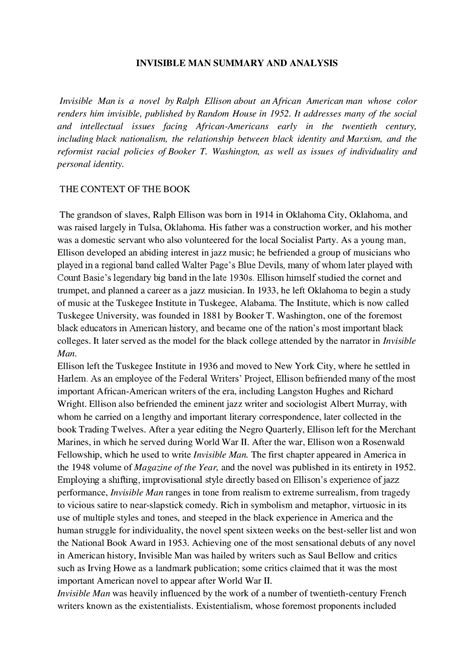 invisible man summary and analysis | Schemes and Mind Maps History ...