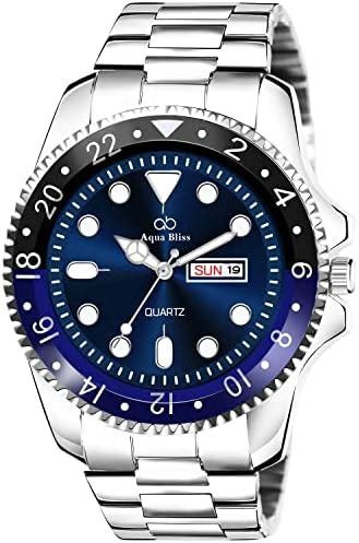 Buy AQUA BLISS - Silver Stainless Steel Day & Date Display Analog Men's ...