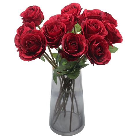 Hananona Artificial Roses Flowers for Flower Arrangement, 12 Pcs Silk ...