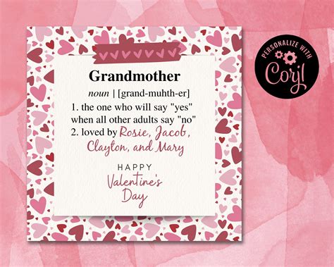 Grandmother Valentine's Day Card, Grandmother Valentine Card, Grandma ...